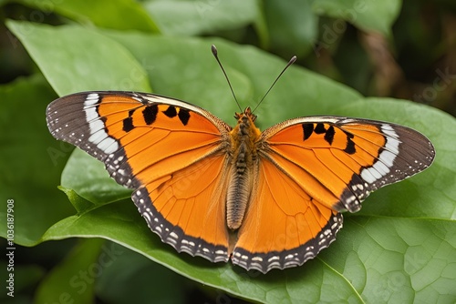 Orange Butterfly on a Green Leaf