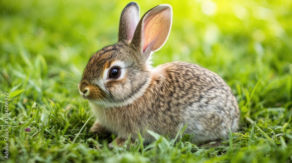 Cute domestic rabbit in a lush green meadow showcasing adorable wildlife often found as a beloved pet on farms Cute domestic rabbit in a lush green meadow showcasing adorable wildlife often found as a beloved pet on farms