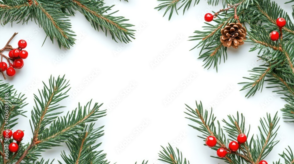 A design featuring a greeting card adorned with branches from a Christmas tree A design featuring a greeting card adorned with branches from a Christmas tree