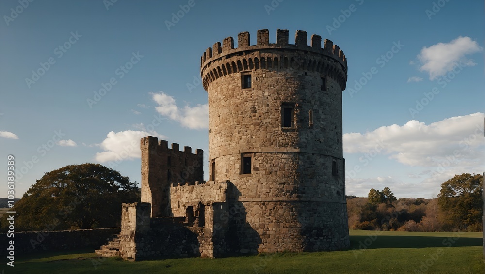 At dawn, the archer tower reveals its majestic form At dawn, the archer tower reveals its majestic form
