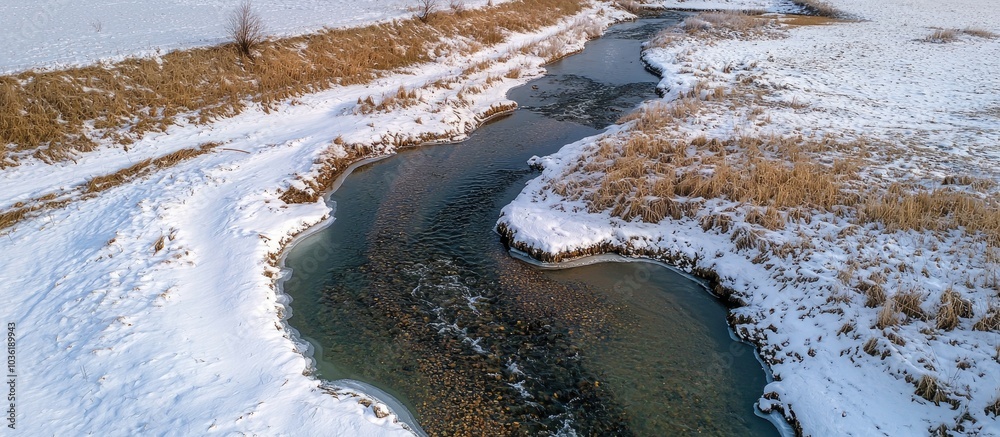 Obraz premium Aerial View Of A Stream In The Winter