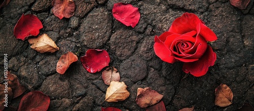 Rose Flower Red Color On Ground For Valentine S Day