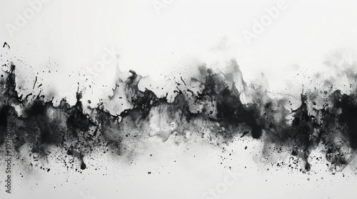 Minimalist watercolor splash background, bold splashes of black and grey on a white canvas, modern and abstract