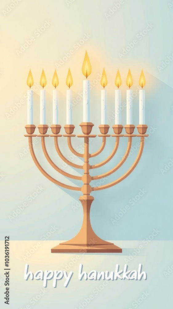 Elegant menorah with lit candles on light background celebrating hanukkah festivities Elegant menorah with lit candles on light background celebrating hanukkah festivities