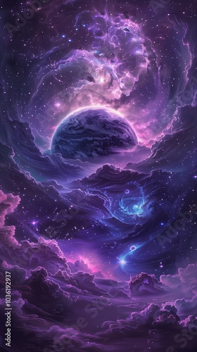 Space background in purple colors