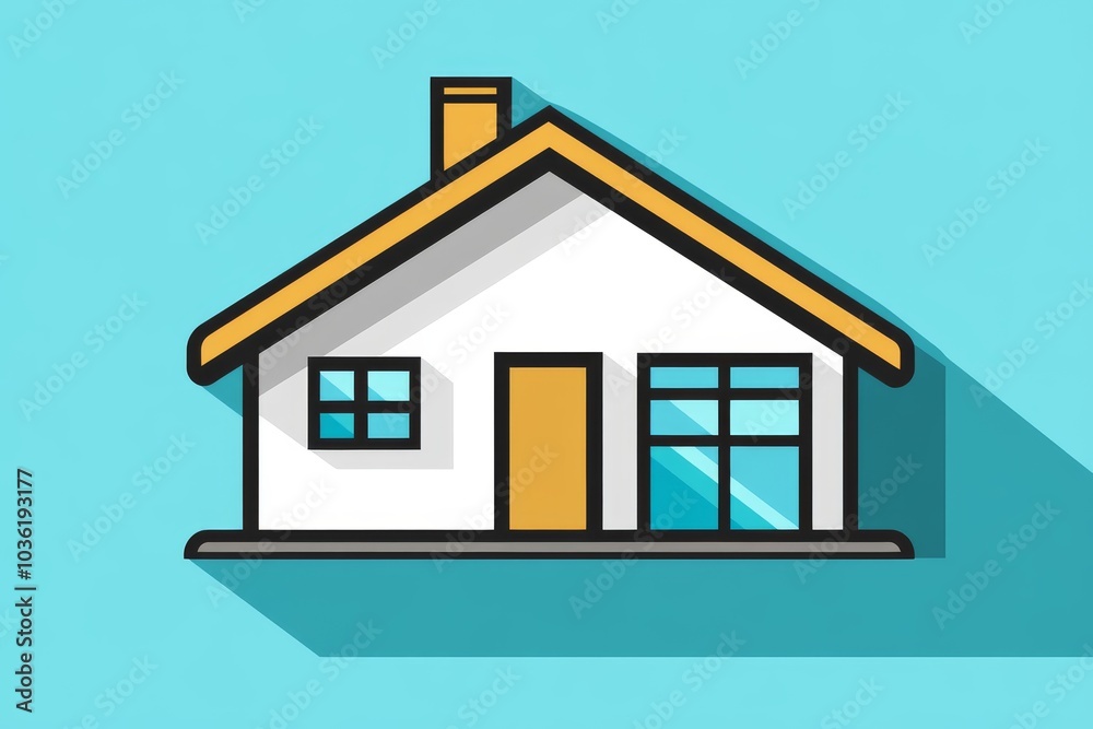 Flat design of a simple suburban house with a chimney set against a light blue background blending clean lines and minimalist suburban charm Flat design of a simple suburban house with a chimney set against a light blue background blending clean lines and minimalist suburban charm