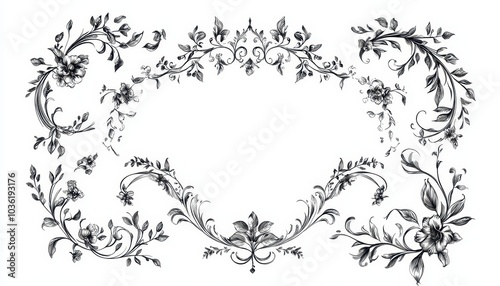 Elegant floral design with vines and blooms on a white background