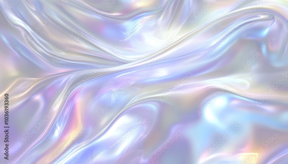Fototapeta premium Soft iridescent fabric flows gently under bright light in a serene setting