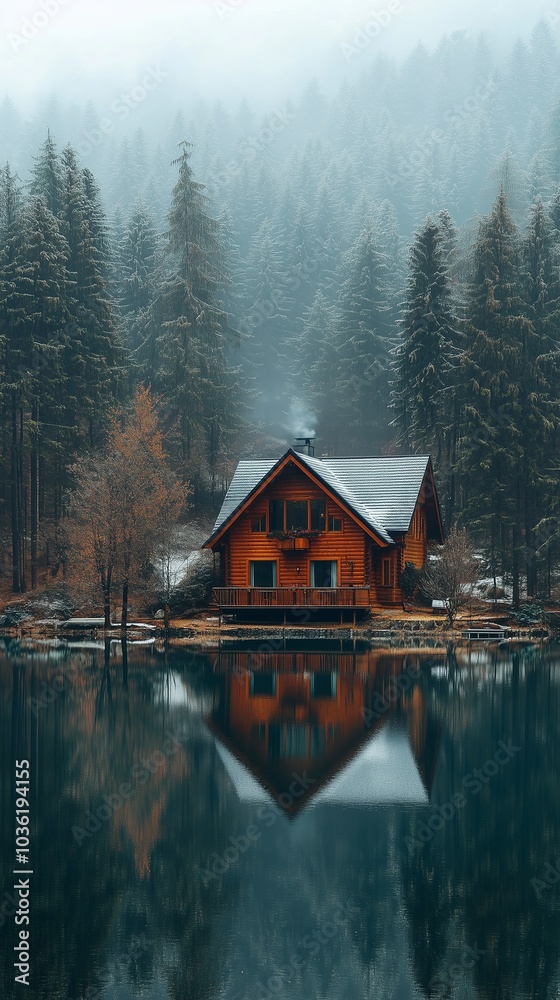 Fototapeta premium Cosy house in autumn forest