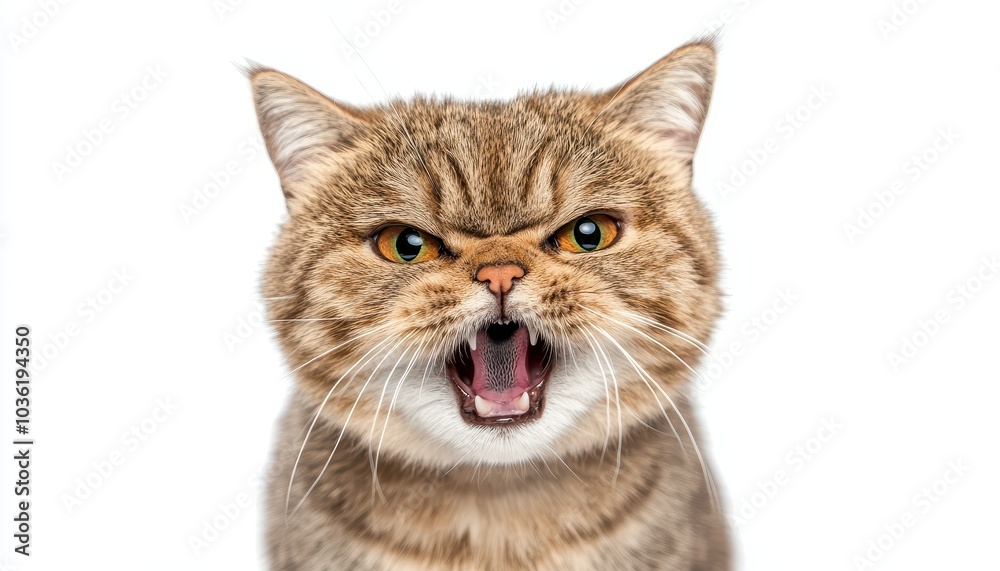 Angry cat with fierce expression against a plain background Angry cat with fierce expression against a plain background