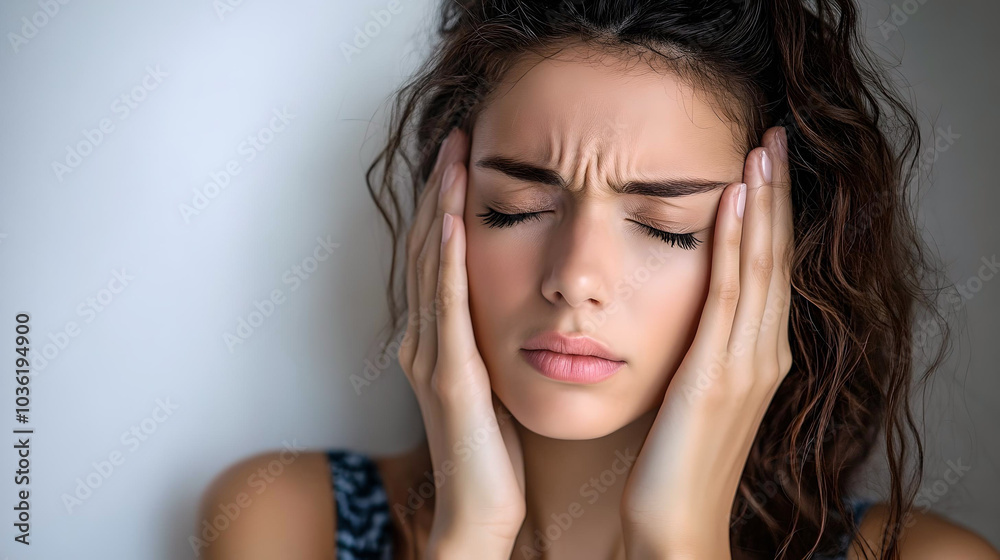 Woman holding head in pain with closed eyes
Woman holding head in pain with closed eyes