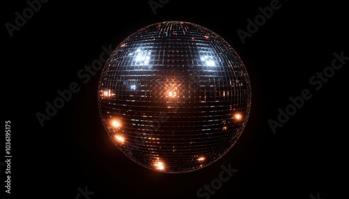 A disco ball sparkles in a dark backdrop at a lively party