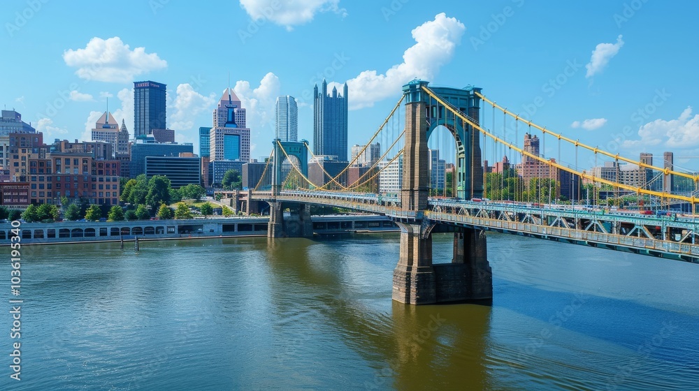 Naklejka premium A cityscape with a famous bridge, an iconic landmark connecting different parts of the city