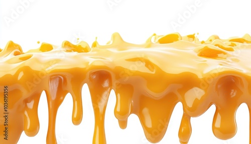 Golden cheese sauce dripping off a surface in a culinary setting at daytime