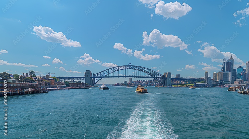 Obraz premium A cityscape with a famous bridge, an iconic landmark connecting different parts of the city