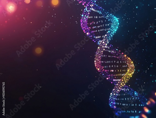 Abstract DNA Spin Microscopic View of Human Genome Structure on Dark Background