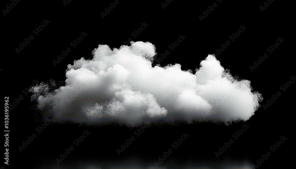 Fluffy white cloud floating against a black background in a tranquil setting Fluffy white cloud floating against a black background in a tranquil setting