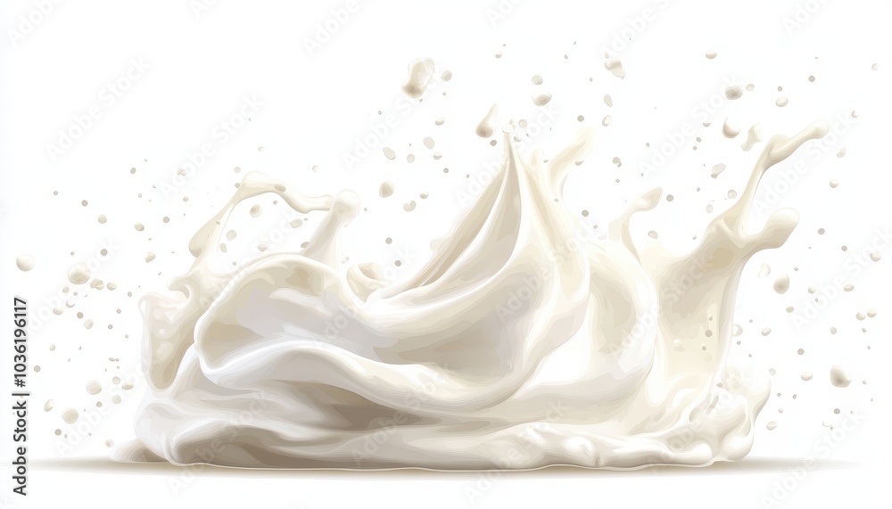 Milk splash captured mid-air with a smooth texture in bright lighting Milk splash captured mid-air with a smooth texture in bright lighting