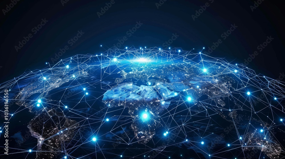 Digital world with a grid of data lines showing global telecommunication and IoT Digital world with a grid of data lines showing global telecommunication and IoT