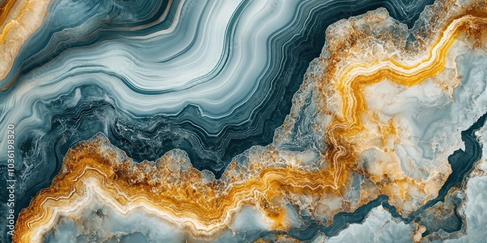 Obraz premium Abstract Swirling Pattern of Blue, Gold, and White Marble.