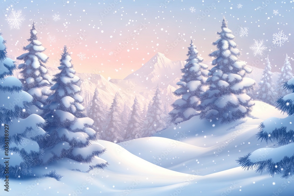 Beautiful landscape with snow covered fir trees and snowdrifts.Merry Christmas and happy New Year greeting background with copy-space.Winter fairytale , ai Beautiful landscape with snow covered fir trees and snowdrifts.Merry Christmas and happy New Year greeting background with copy-space.Winter fairytale , ai