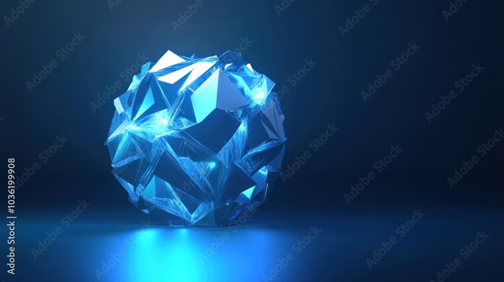 Abstract blue sphere with sharp edges and glowing lights. Abstract blue sphere with sharp edges and glowing lights.