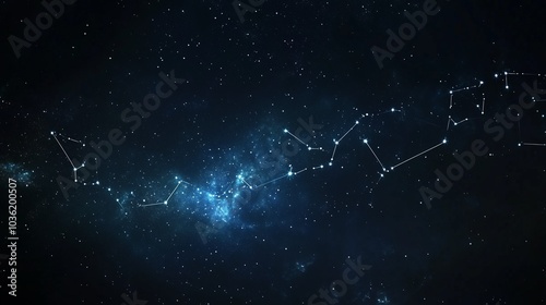 Celestial map with constellations and planets moving in harmony with the zodiac signs