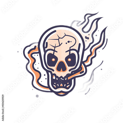 Cartoon Style Skull with Flames Illustration