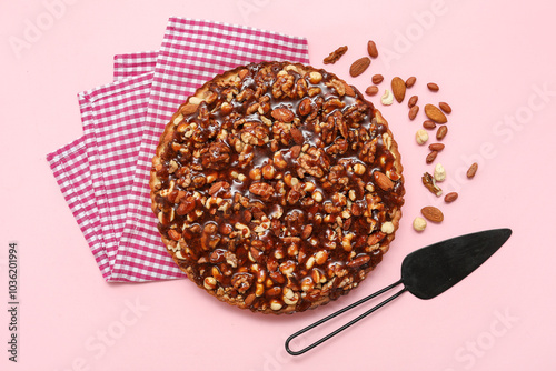Delicious nut tart with car...