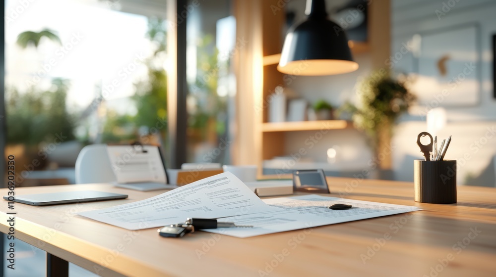 Modern office workspace with natural light. Modern office workspace with natural light.