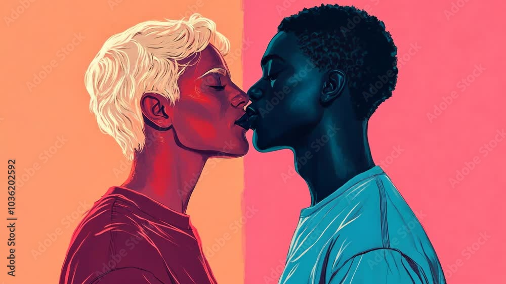 A couple is kissing in a digital illustration
