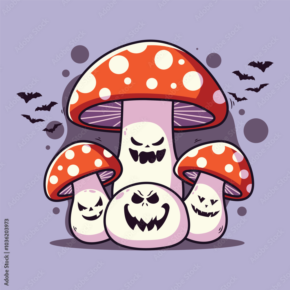 Funny cartoon mushrooms. Vector illustration. Halloween. Funny cartoon mushrooms. Vector illustration. Halloween.