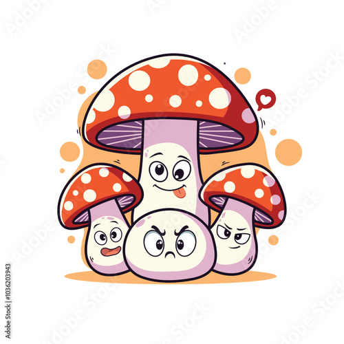 Funny cartoon mushrooms. Vector illustration isolated on a white background.