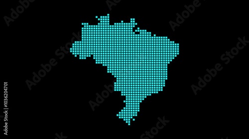 Brazil digital map. Map of Brazil in dotted style. Shape of the country filled with rectangles. Authentic video.