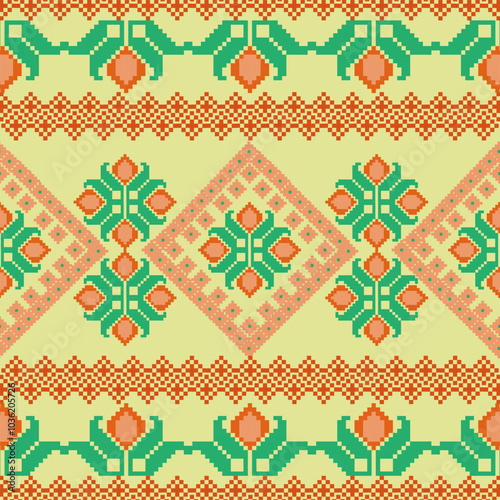 seamless pattern, Pixel pattern, Cross-Stitch,Embroidery-Detailed,vector,illustration for Textile print Design 