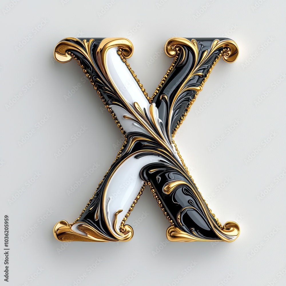 Obraz premium Elegant 3D Letter Design in Gold and Black Colors