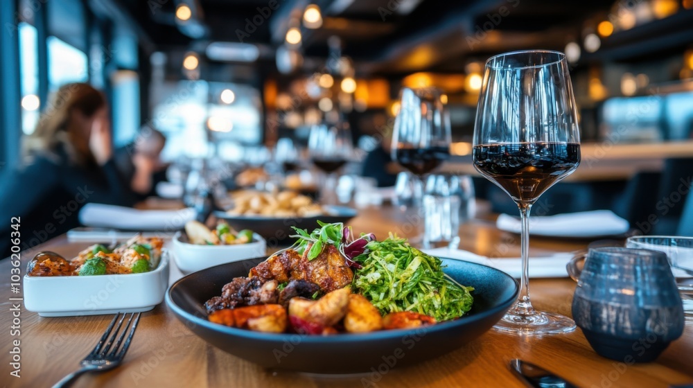 Elegant Dining Scene with Fusion Cuisine Elegant Dining Scene with Fusion Cuisine