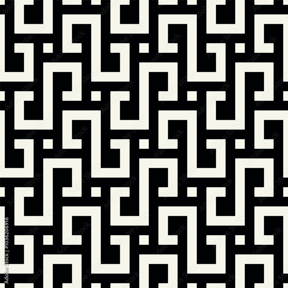 Vector seamless pattern. Geometric bold striped squares. Stylish monochrome background. Simple repeating swatch. Monochrome black ornament. Vector seamless pattern. Geometric bold striped squares. Stylish monochrome background. Simple repeating swatch. Monochrome black ornament.