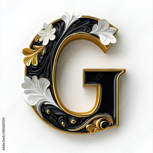 Elegant 3D Letter G in Gold and Black Design