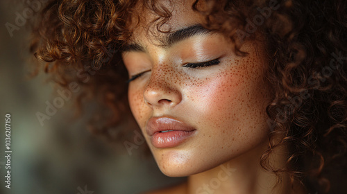 A solemn young woman in deep contemplation, perfect for projects addressing mental health awareness, introspection themes, or emotional well-being campaigns.