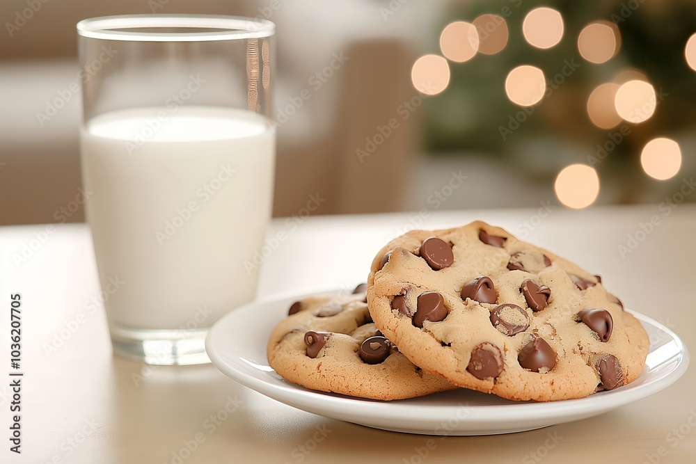 A Plate of Freshly Baked Chocolate Chip Cookies, Served in a Homey Kitchen With a Glass of Milk, Dessert Photography, Dessert Menu Style Photo Image A Plate of Freshly Baked Chocolate Chip Cookies, Served in a Homey Kitchen With a Glass of Milk, Dessert Photography, Dessert Menu Style Photo Image