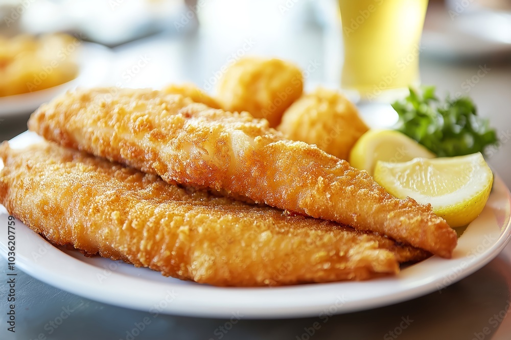 A Plate of Fried Catfish With Hushpuppies, Served in a Southern Diner, Food Photography, Food Menu Style Photo Image A Plate of Fried Catfish With Hushpuppies, Served in a Southern Diner, Food Photography, Food Menu Style Photo Image