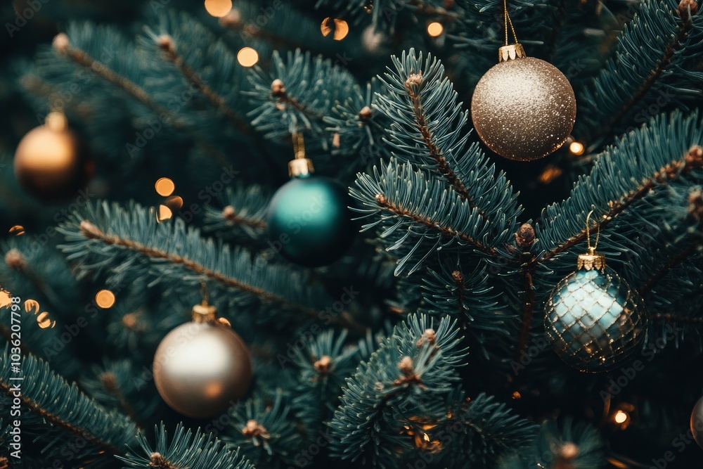 Close-up view of a Christmas tree background, ai Close-up view of a Christmas tree background, ai
