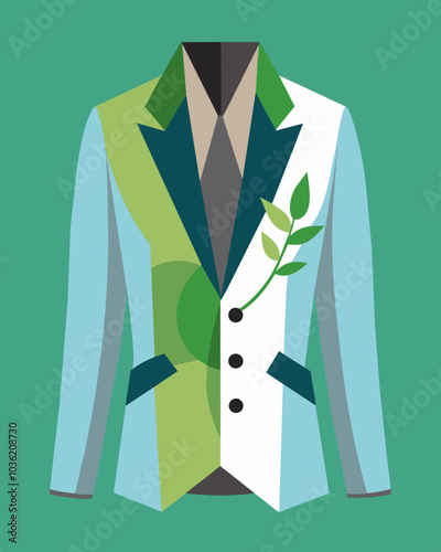 An elegant blazer made from reclaimed textiles and created by a designer who prioritizes upcycling and zerowaste production.. Vector illustration