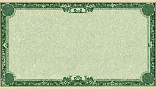 Close-up texture of an empty green dollar bill with ornate border design