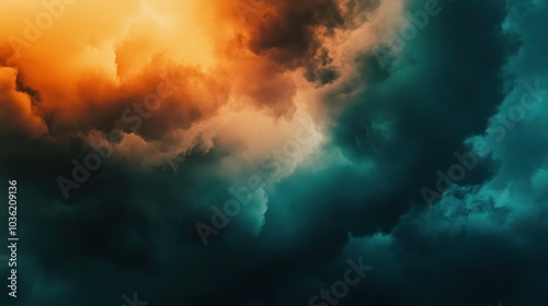 Dramatic Sky with Orange and Blue Clouds