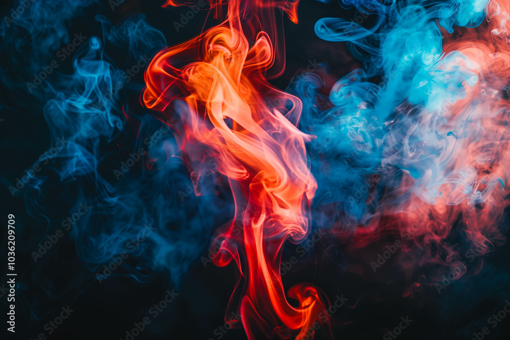 Red and blue fire on black background. Colorful smoke on black background, Red and blue fire on black background. Colorful smoke on black background,