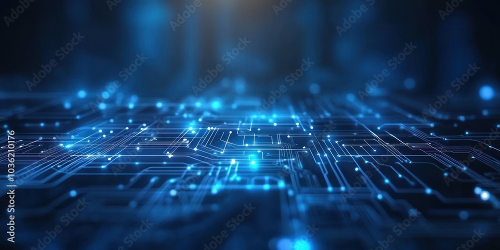 Obraz premium Abstract digital background with glowing blue circuit board.