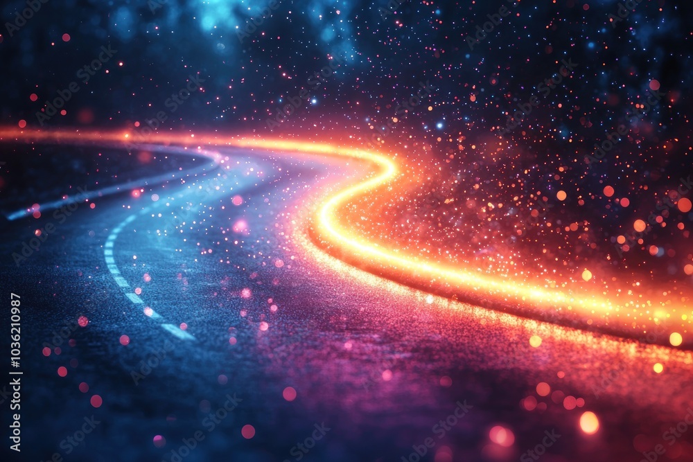 Obraz premium A Curved Roadway Glowing with Warm Light and Sparks