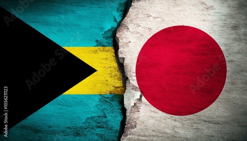 古いビンテージの日本の国旗とバハマの国旗(Old grunge vintage japan flag and Bahamas flag.)
 photo